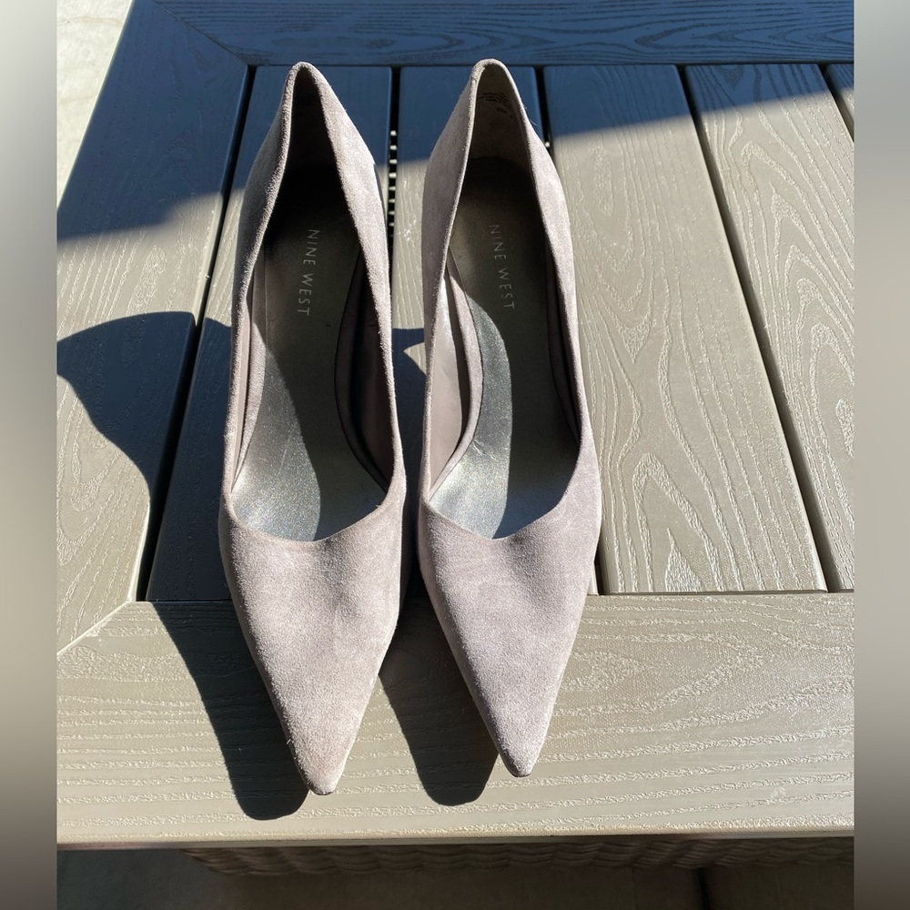 COPY - Nine W. gray suede pumps, 2 inch hill new